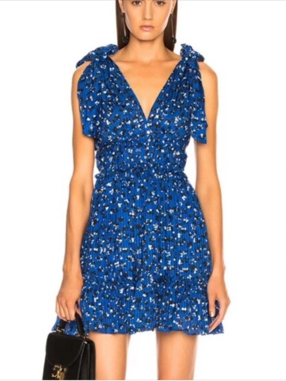 Ulla Johnson Duette Dress 4 Cobalt Blue Silk Cotton Floral‎ Ruffle Tie Mini